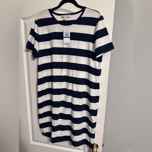 Michael Kors Navy and White Striped Tshirt Dress Size XL